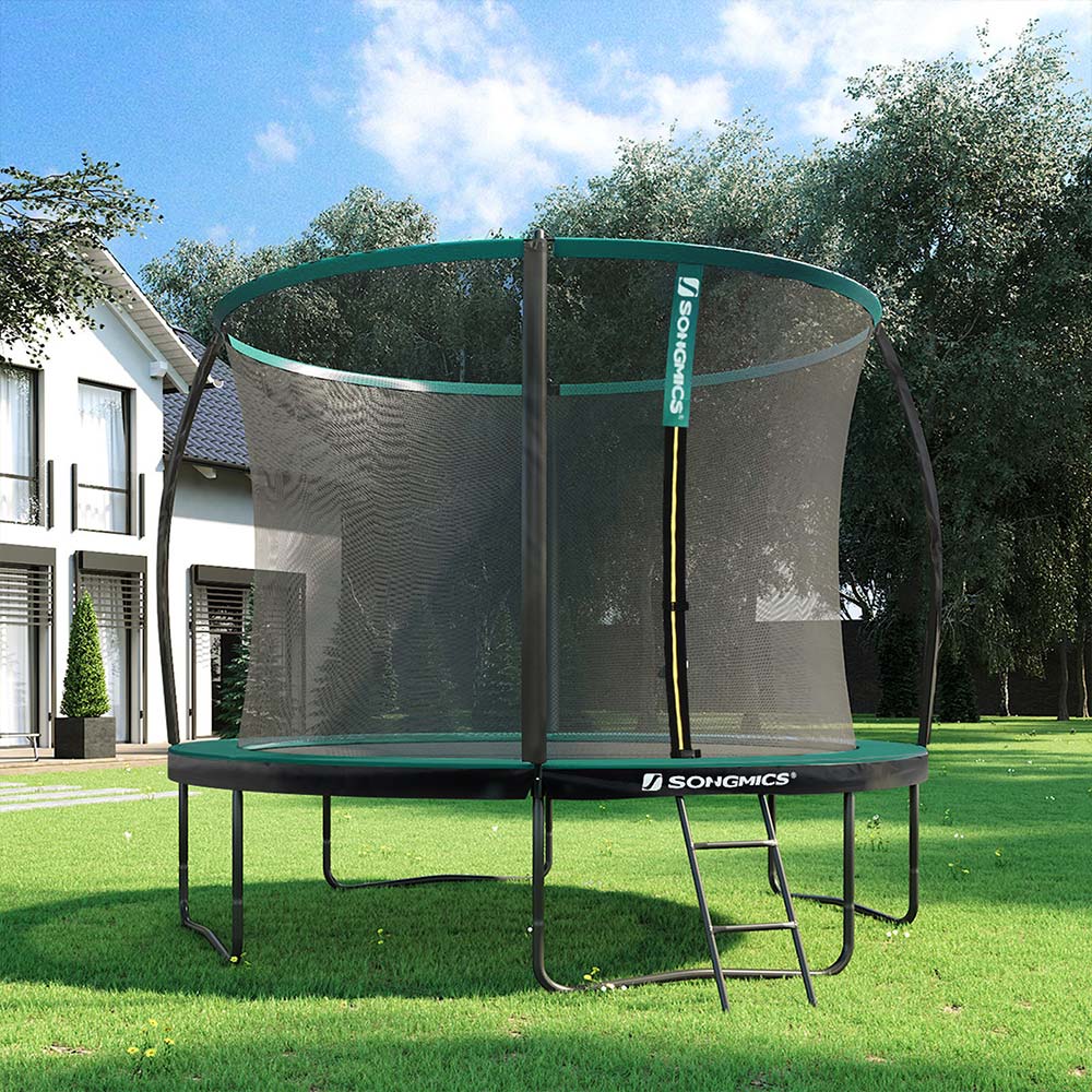 Trampolin - Ø 305 cm - Trädgårdstrampolin med nät och stege - mörkgrön