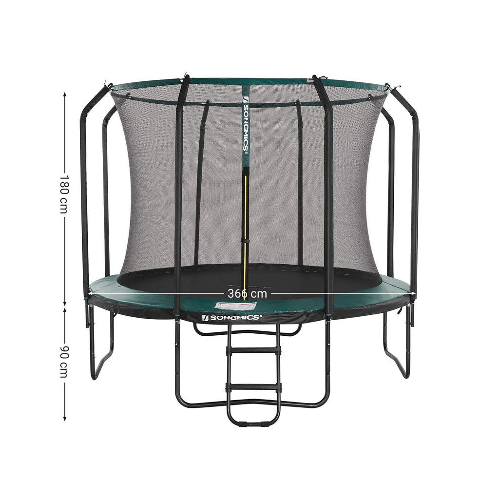 Trampolin - Ø 305 cm - Trädgårdstrampolin med nät och stege - mörkgrön