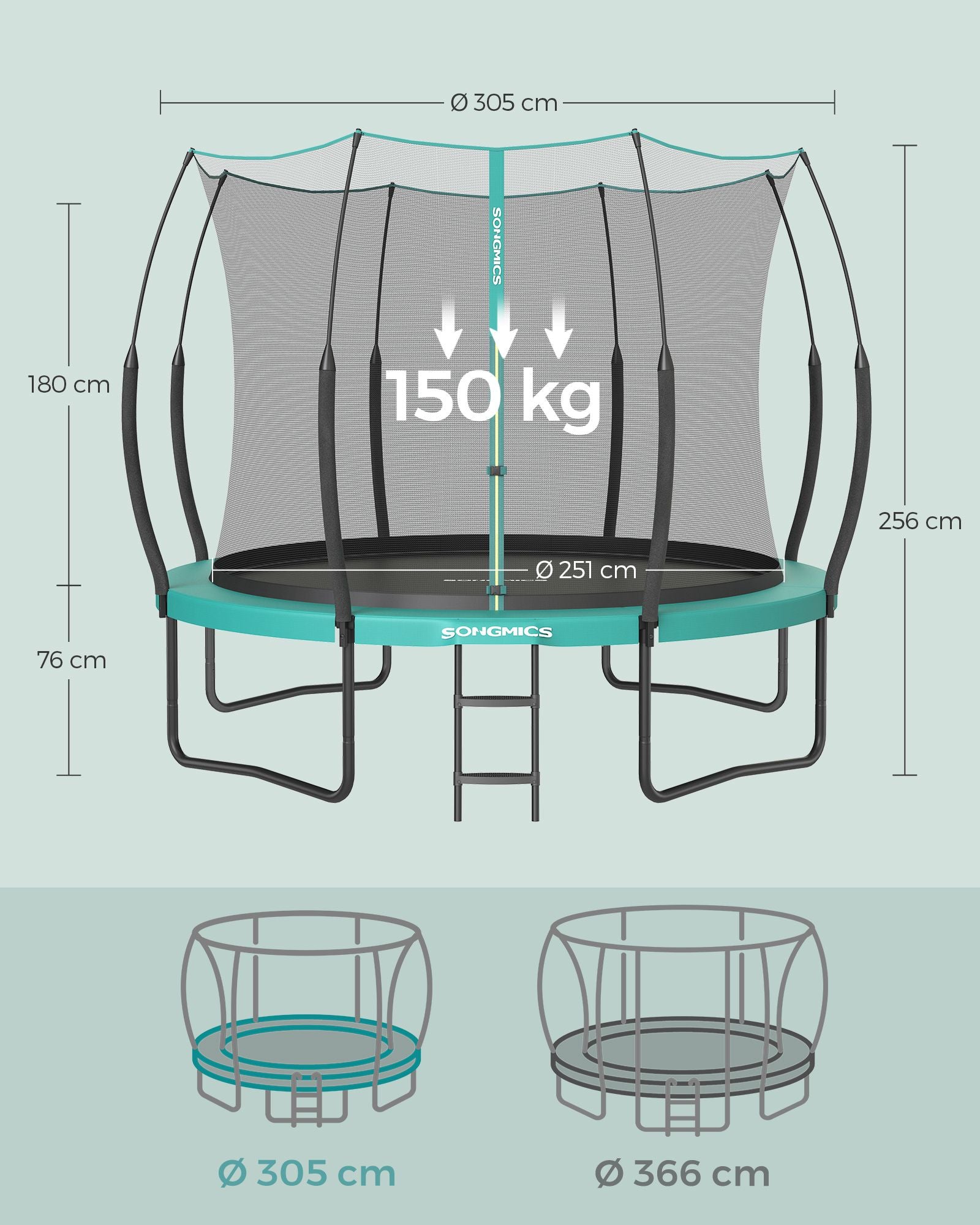 Trampolinsäkerhetsnät - med blixtlås - Ø 305 cm