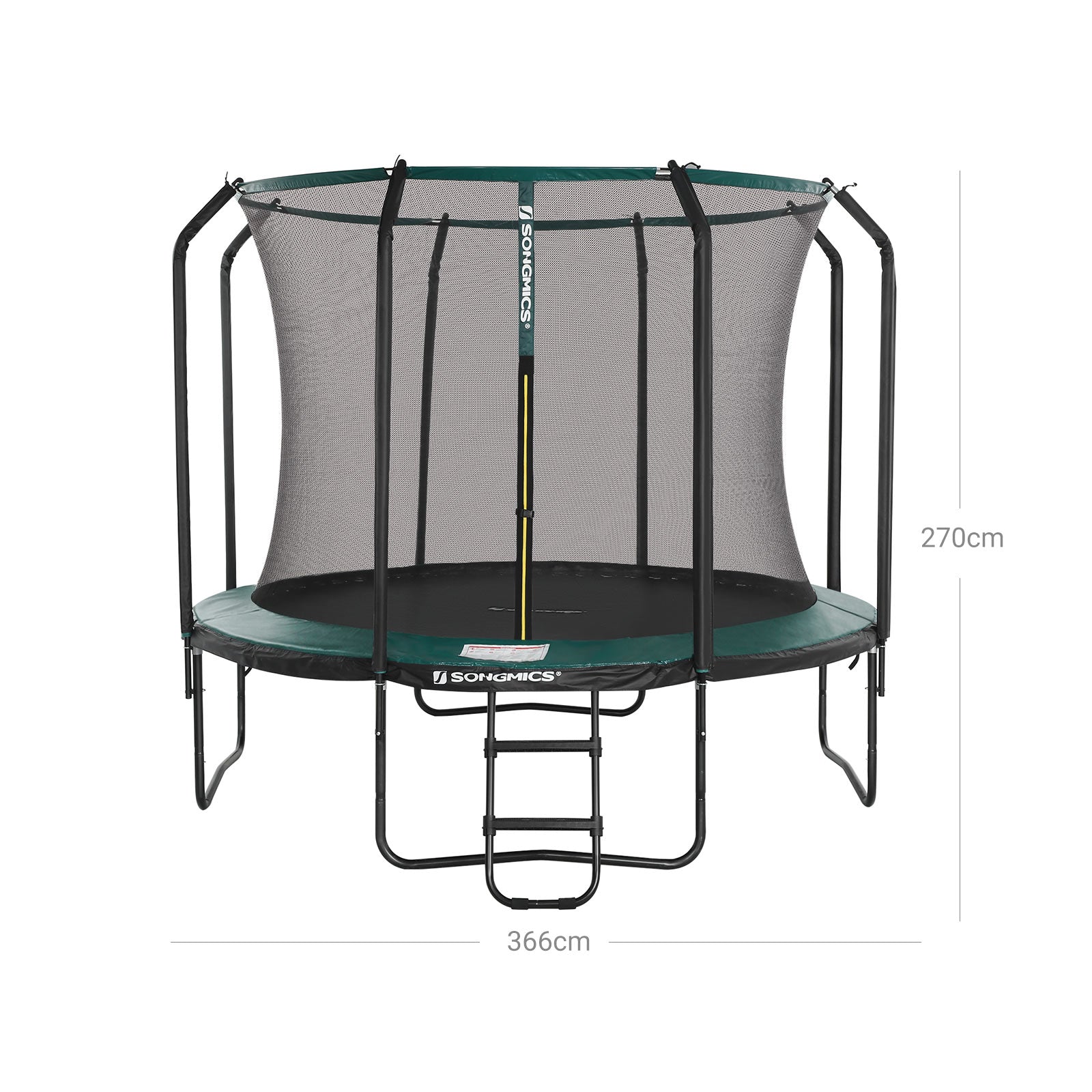 Trampolin - Ø 366 cm - med inre nätverk, stege och säkerhetsnät - grönt