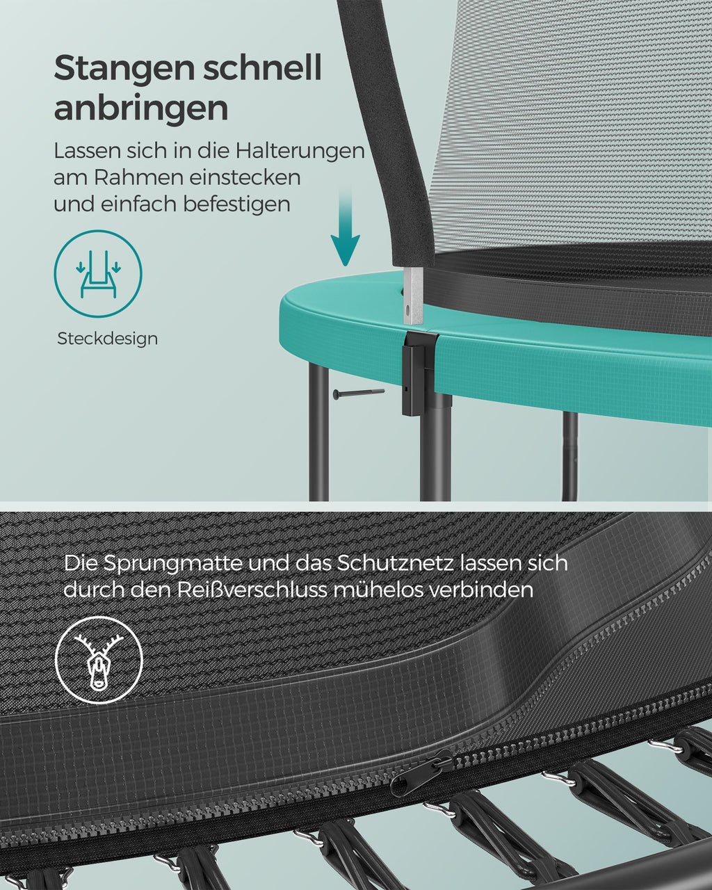Trampolin - Ø 366 cm - med blixtlås - havsblå