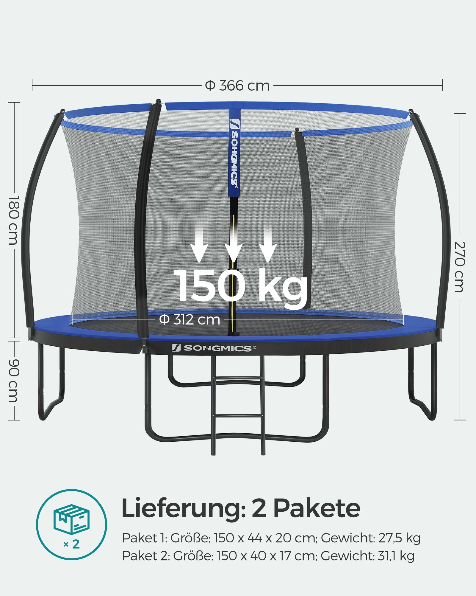 Garden Trampoline - med säkerhetsnät - Ø 366 cm
