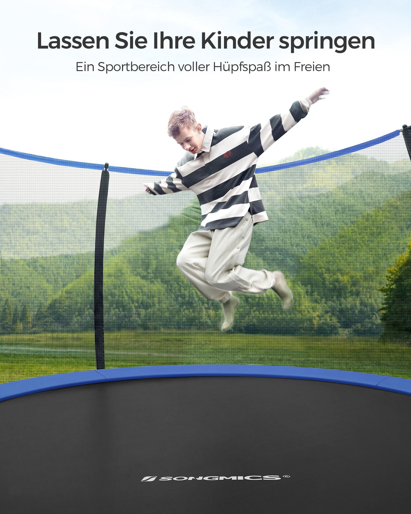 Tuintrampoline - 427 cm - Met Veiligheidsnet - Ladder - Zwart-Blauw
