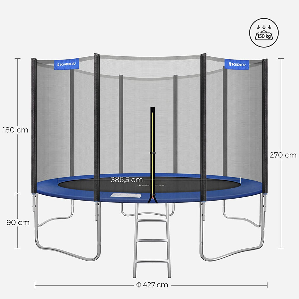 Trampolin - Round - Ø 427 cm - med stege och säkerhetsnät