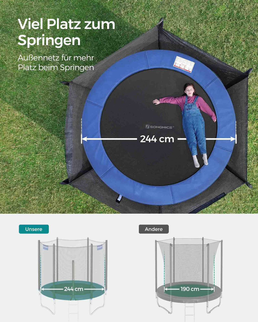 Trampolin - Ø 244 cm - svart/blå