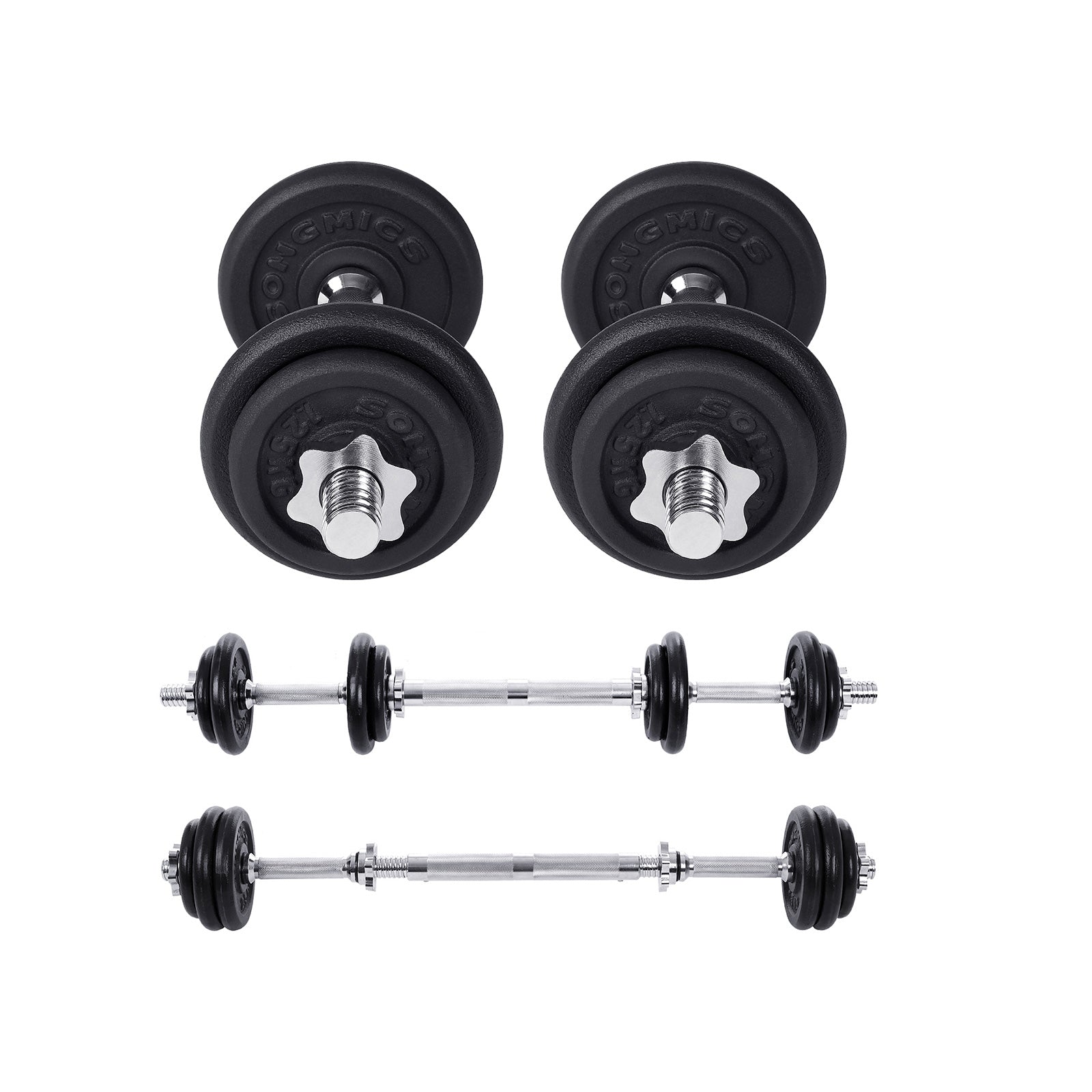 Halkerset - Justerbar hantel- och skivstångsuppsättning - Fitness Halter Set - med Halter Rang
