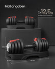 Dumbbells - 40 x 20 x 18 cm - Verstelbaar van 1,5 kg tot 12,5 kg - Antislip handgreep - Zwart en rood - Totaal gewicht 25 kg