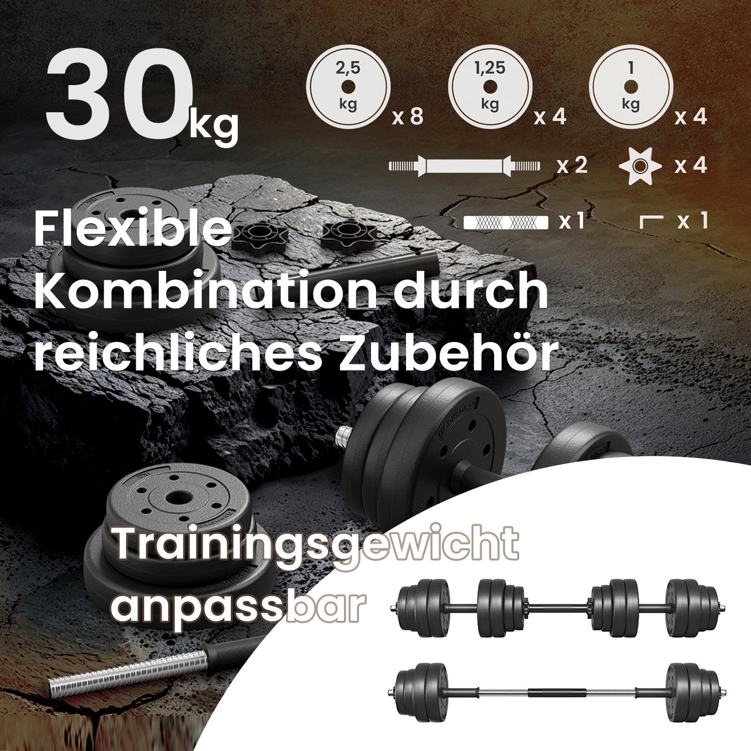 2-i-1 halter set-höljer med stålanslutningsrör, 2 x 15 kg, bläcksvart