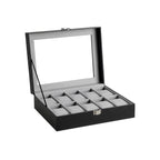 Watchbox - 10 fack - glaslock - svart/grått