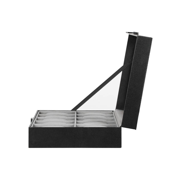 Watchbox - 10 fack - glaslock - svart/grått