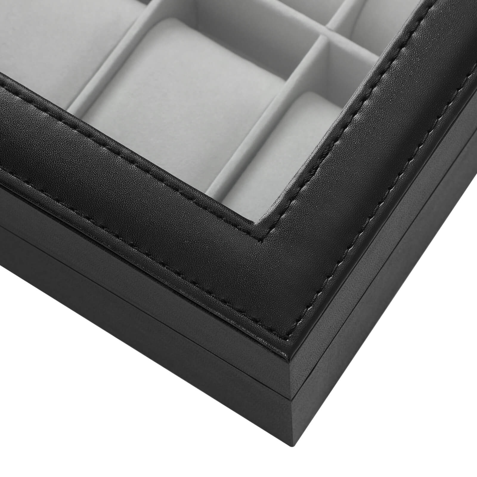Watchbox - 10 fack - glaslock - svart/grått
