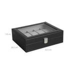 Watchbox - 10 fack - glaslock - svart/grått