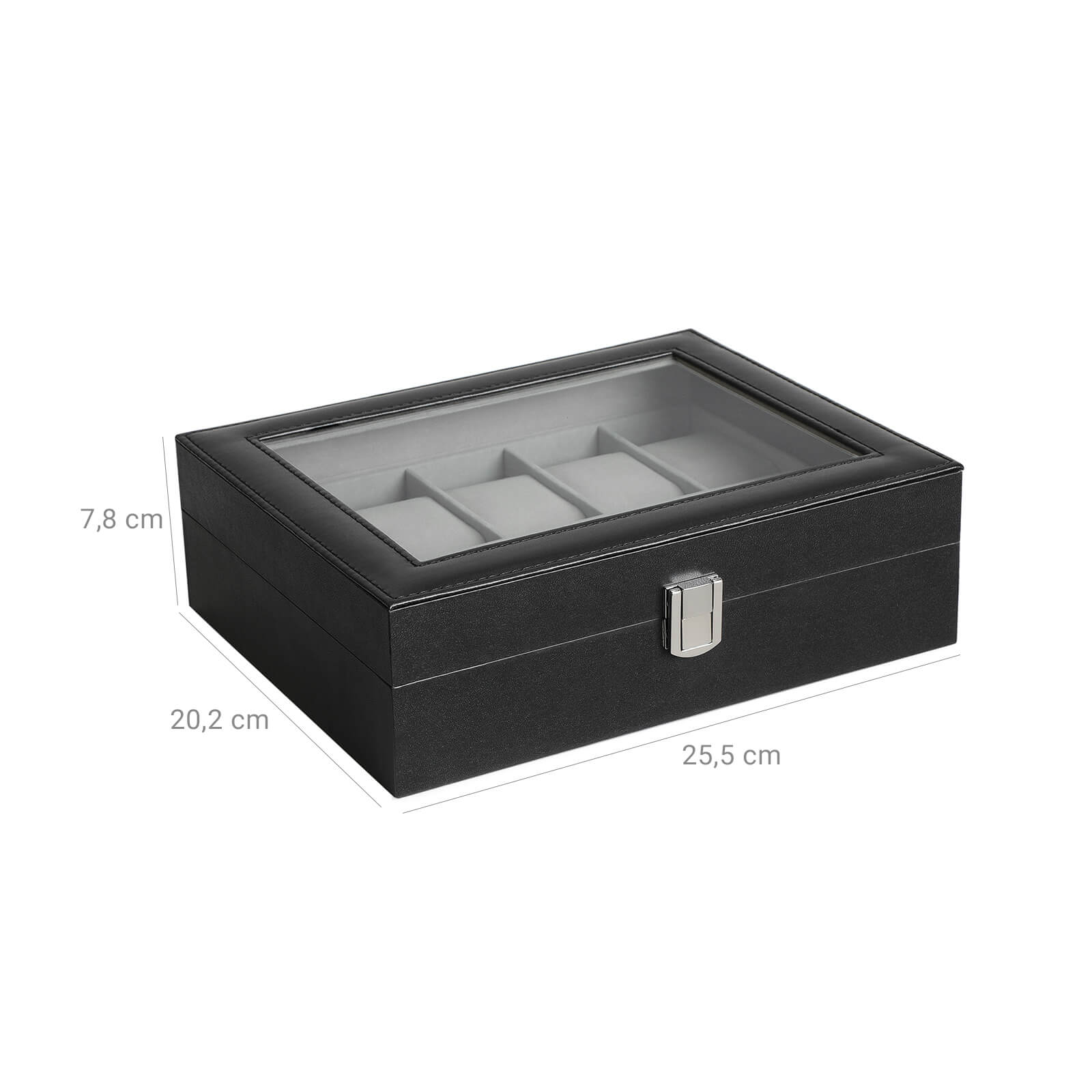 Watchbox - 10 fack - glaslock - svart/grått