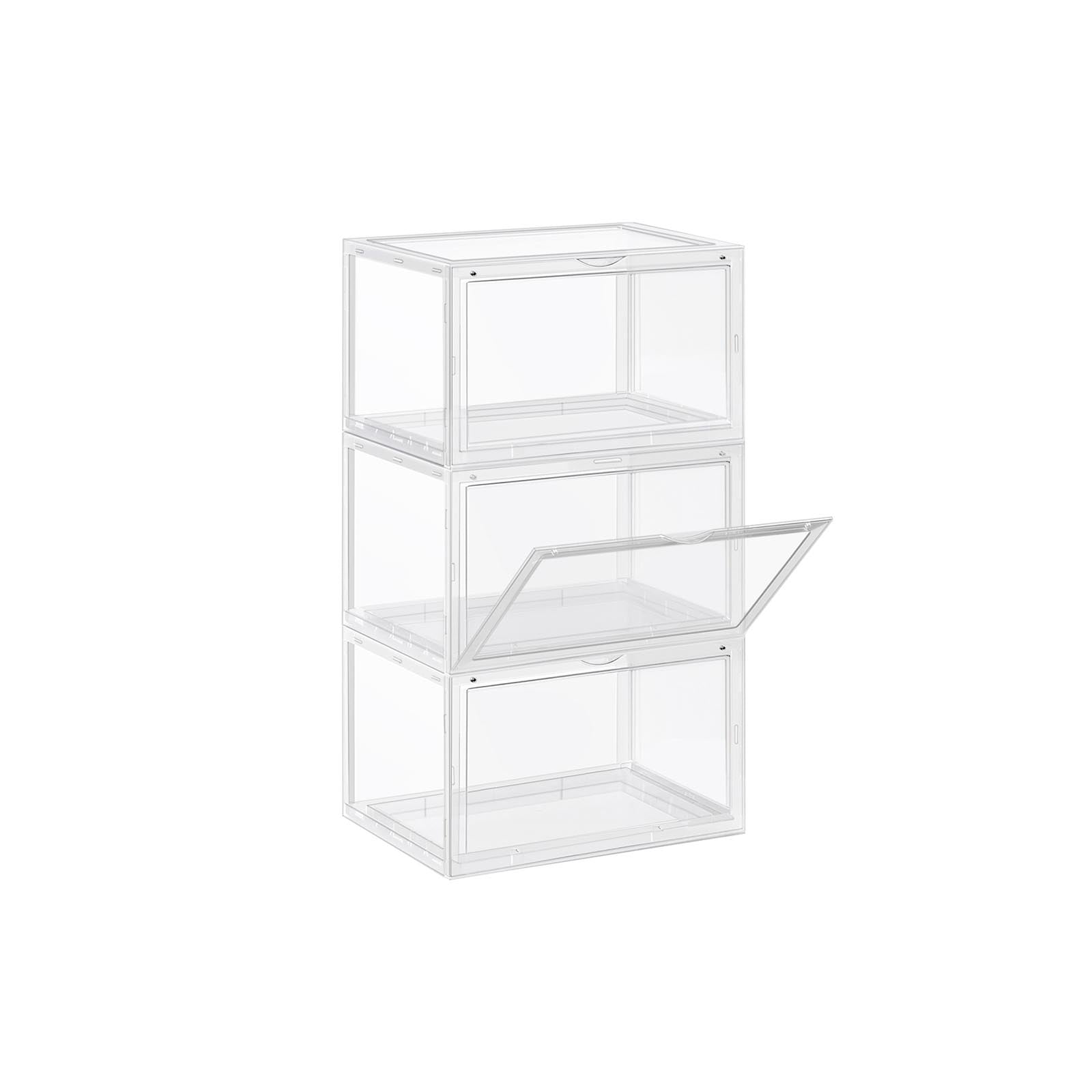 Shoe Box - Uppsättning av 3 - Stackbara arrangörer - Transparent dörr - Plast