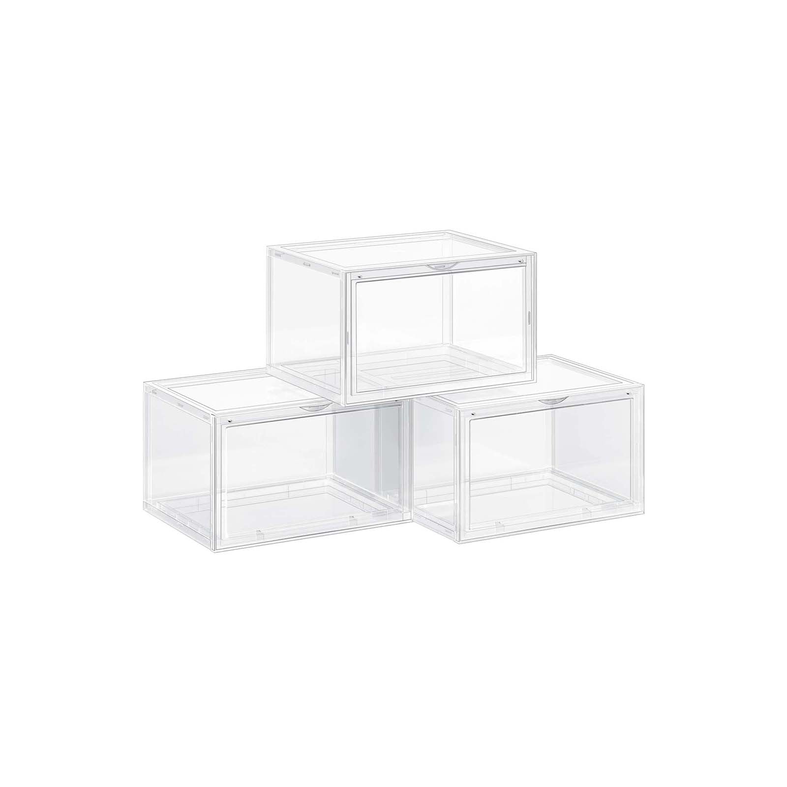 Shoe Box - Uppsättning av 3 - Stackbara arrangörer - Transparent dörr - Plast