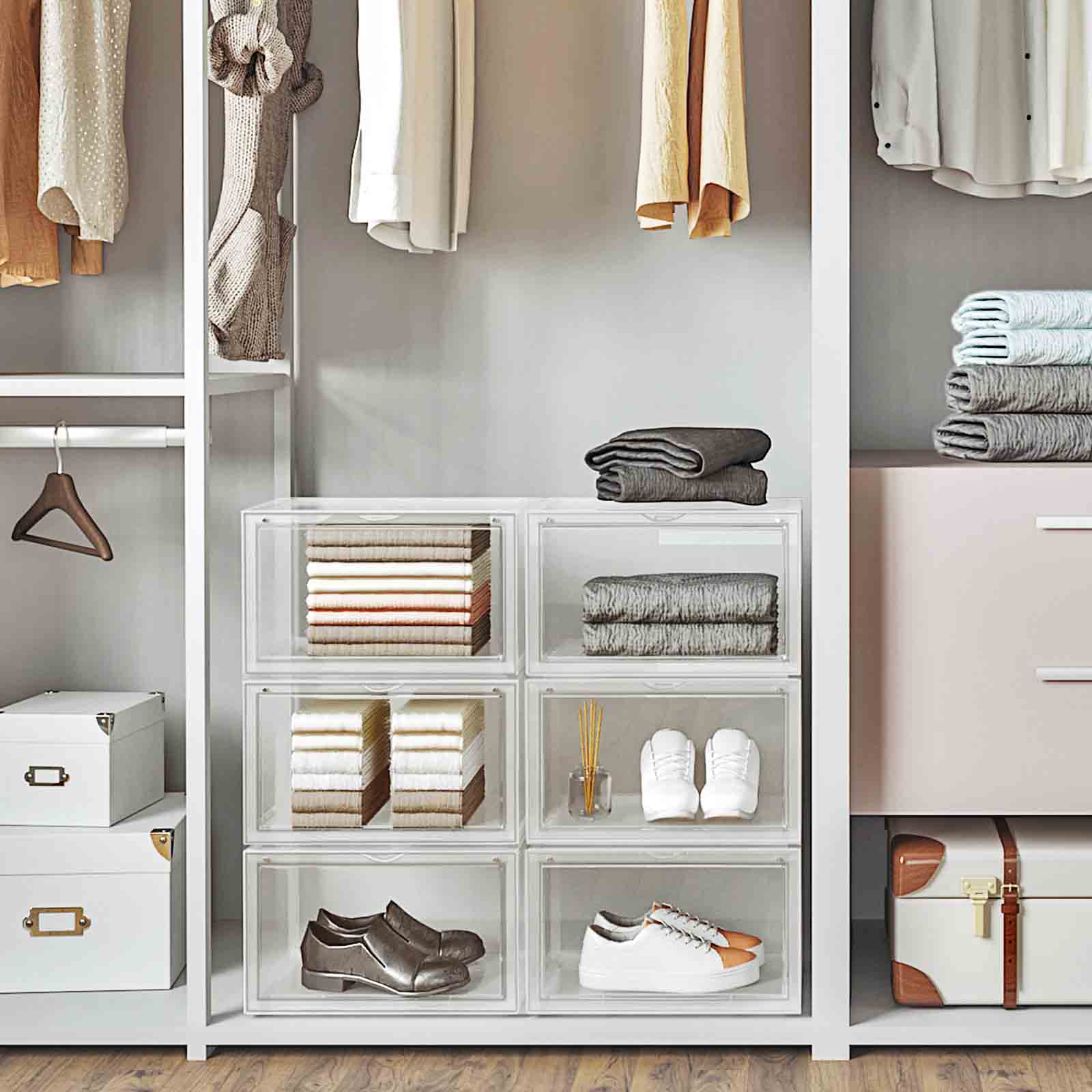 Shoe Box - Uppsättning av 3 - Stackbara arrangörer - Transparent dörr - Plast