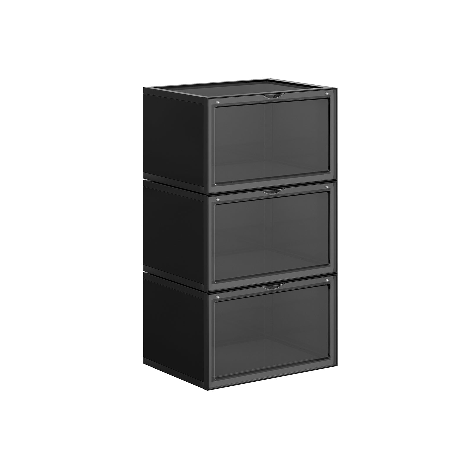 Shoe Box - Uppsättning av 3 - Stackbara arrangörer - Transparent dörr - Plast