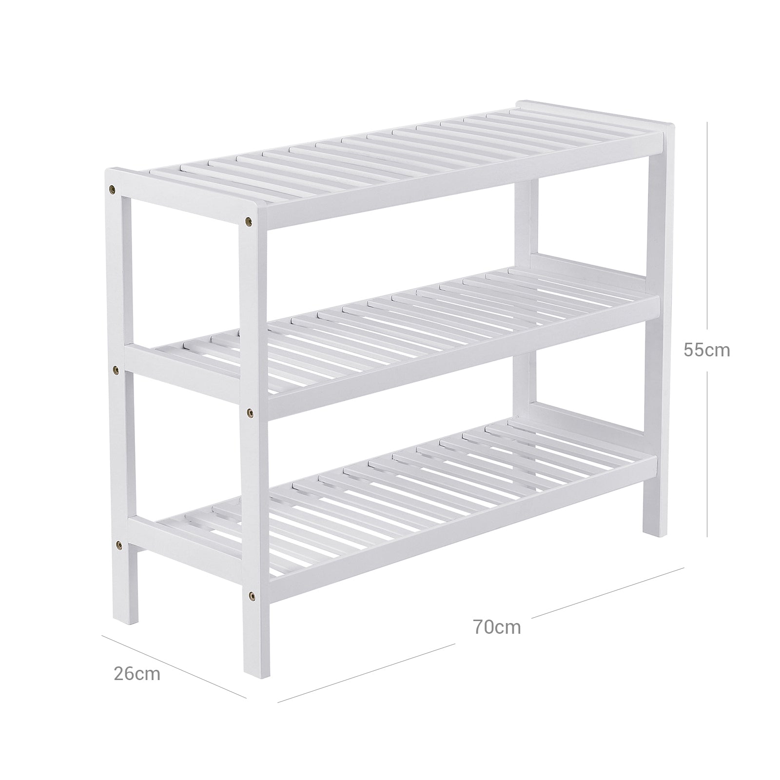Shoe Rack - Bambu - 3 nivåer - 70 x 55 x 26 cm - vit