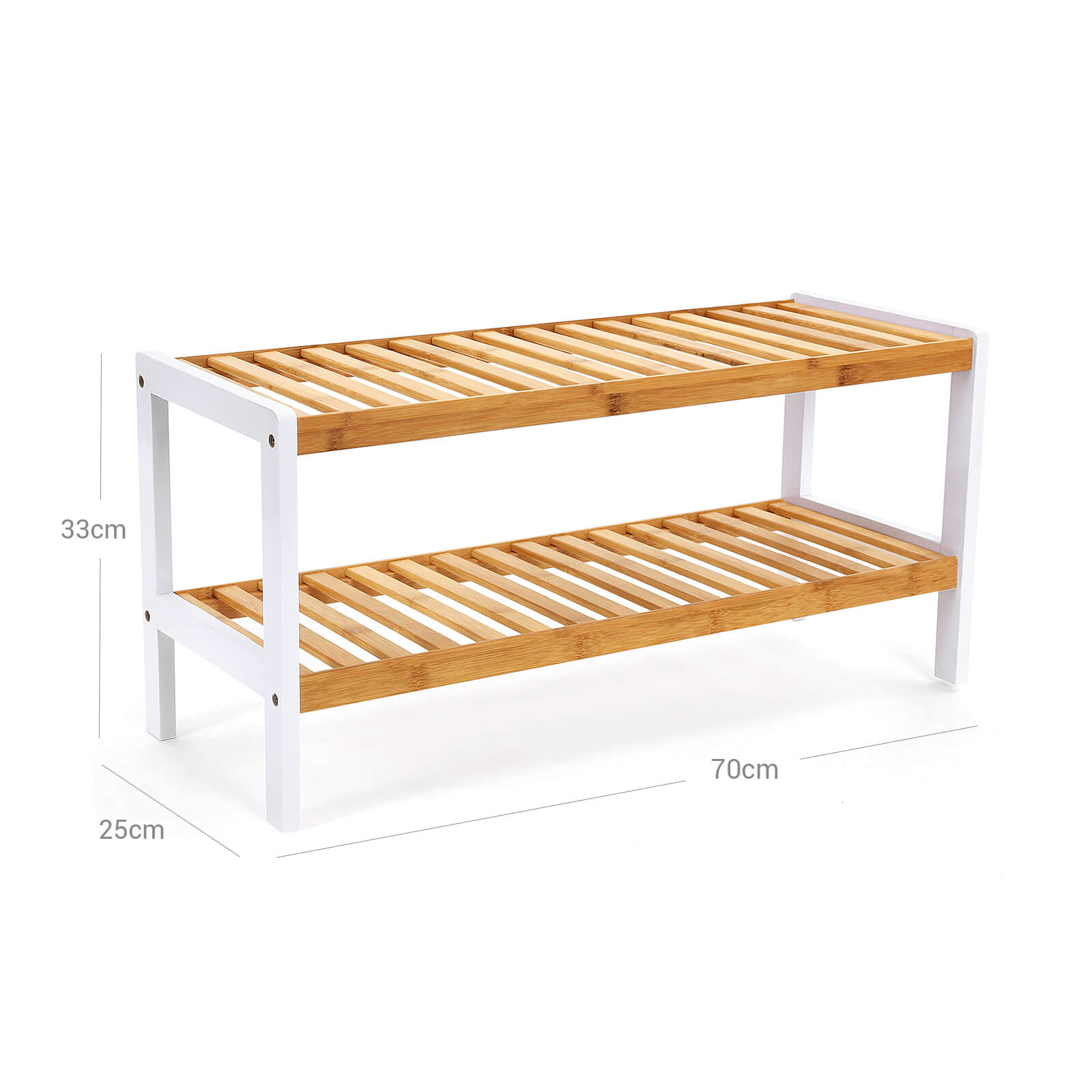 Shoe Rack - Bambu - 2 nivåer - Badrumshylla - Vit/naturligt