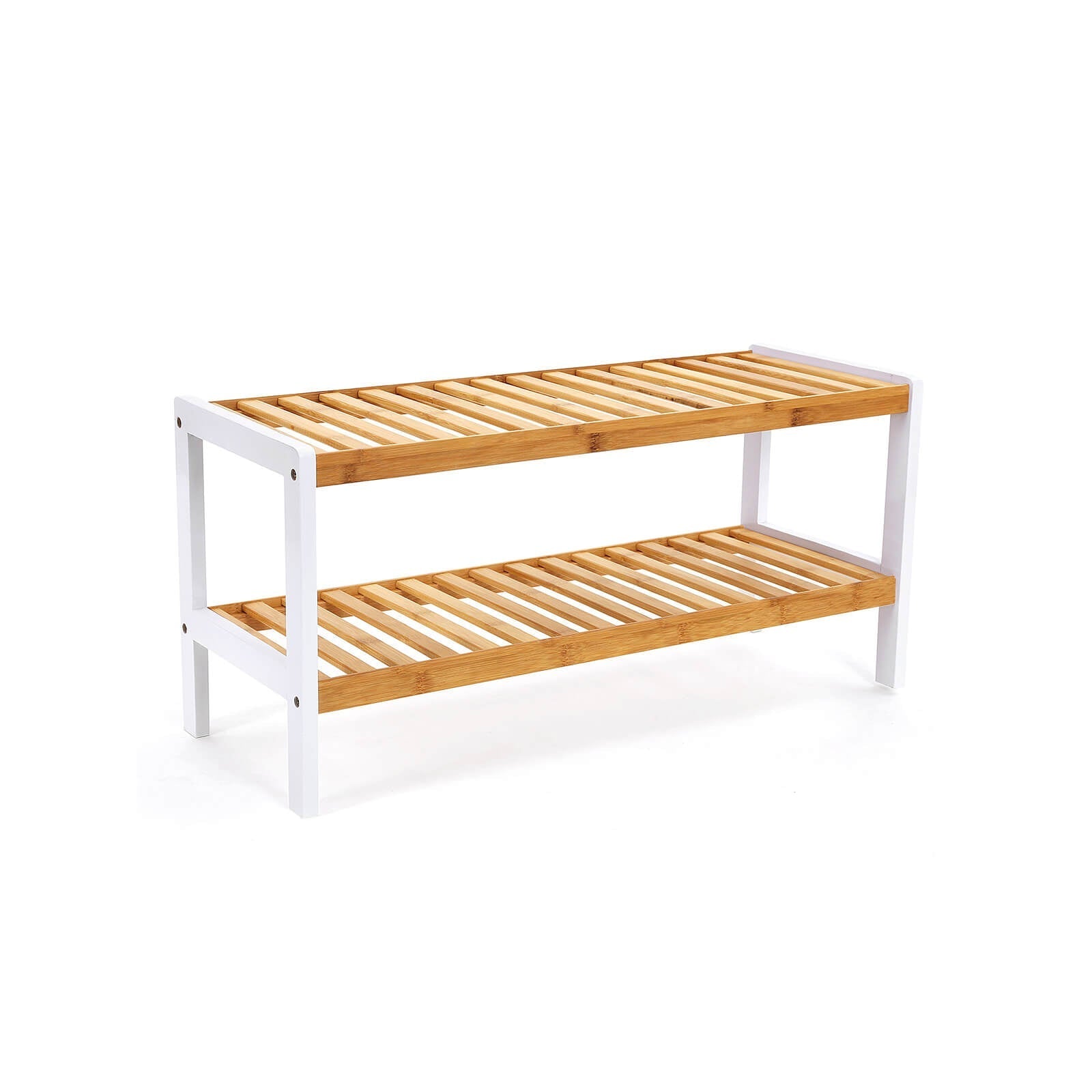 Shoe Rack - Bambu - 2 nivåer - Badrumshylla - Vit/naturligt