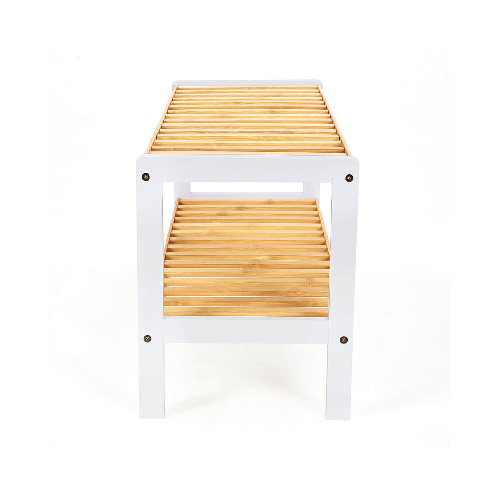 Shoe Rack - Bambu - 2 nivåer - Badrumshylla - Vit/naturligt