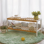 Shoe Rack - Bambu - 2 nivåer - Badrumshylla - Vit/naturligt