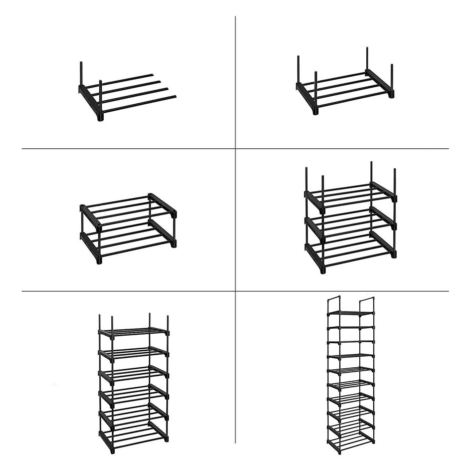 Skoställ – 10 hyllor – Platsbesparande – Svart