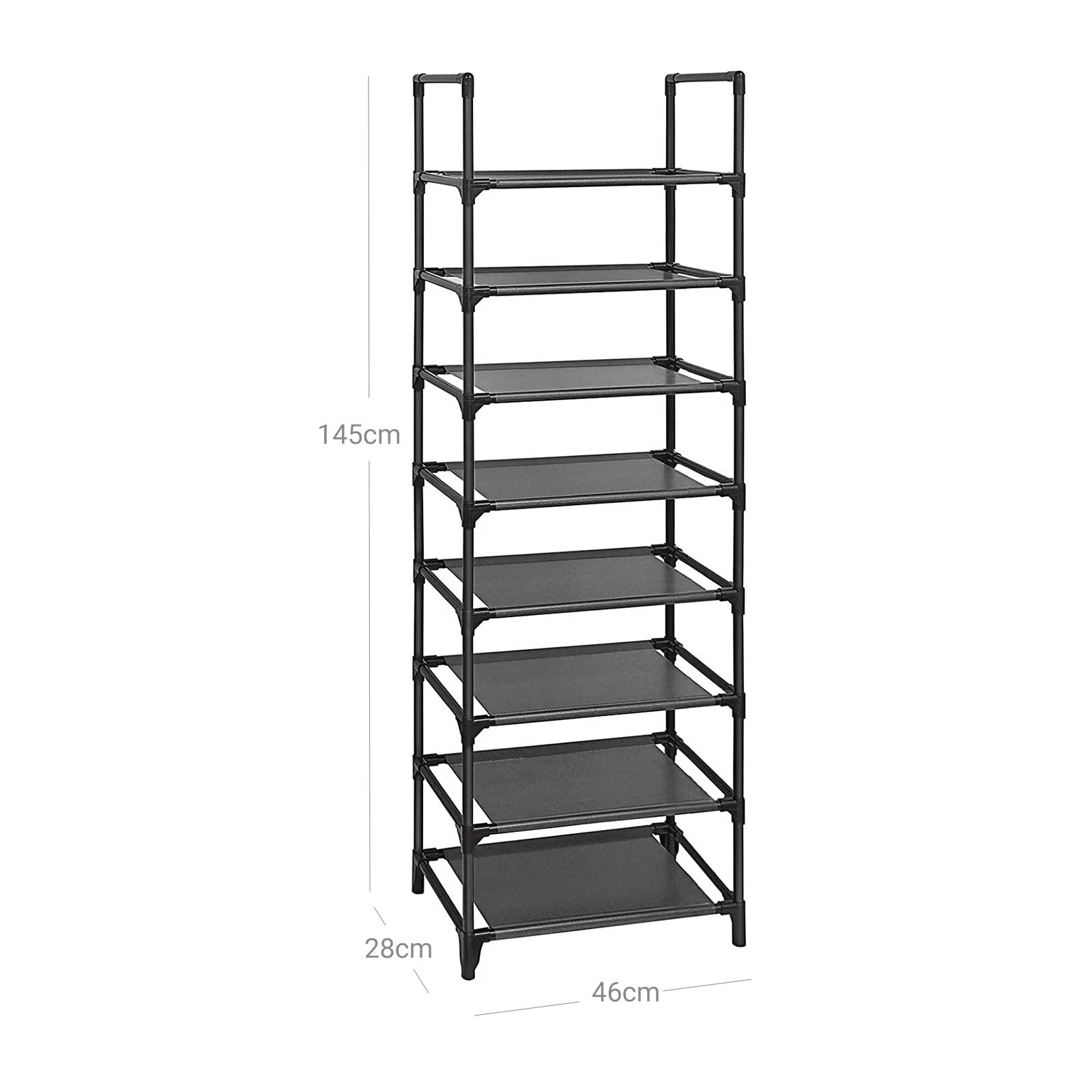 Shoe Rack - med 8 hyllor - Standing Metal Rack - Svart