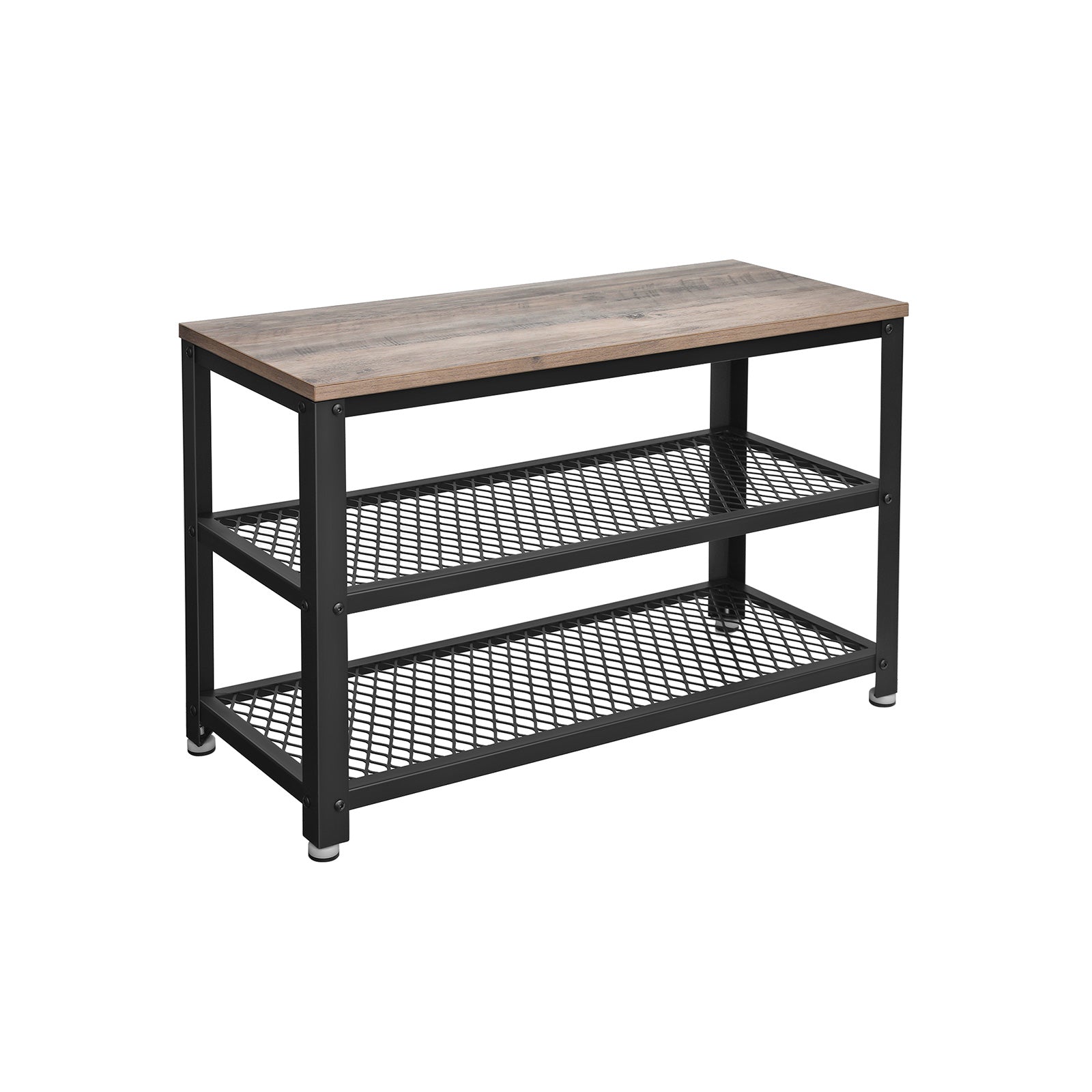 Skobänk – 2 hyllor – vintage brun/svart