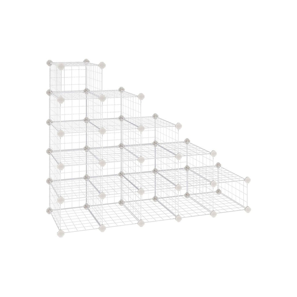 Shoe Rack - Cube skåp - 15 Metalltrådfickor - Vit