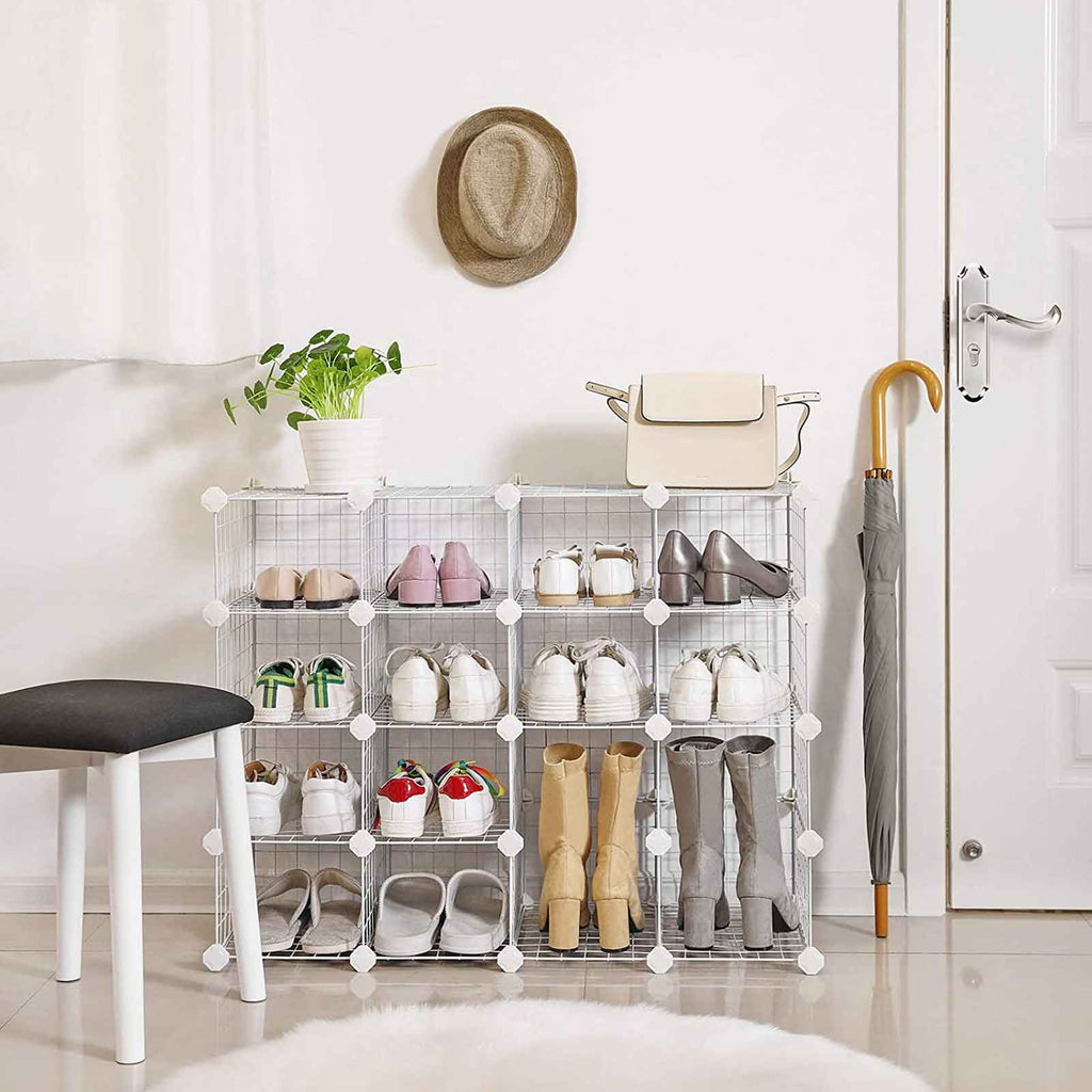 Shoe Rack - Cube skåp - 15 Metalltrådfickor - Vit