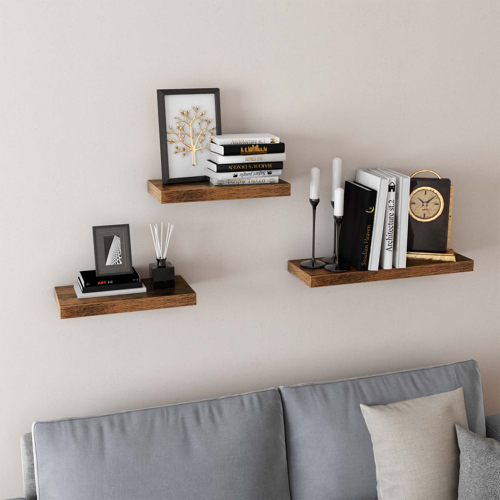 Flytande hylla – rustik design – 60 x 20 x 3,8 cm – brun