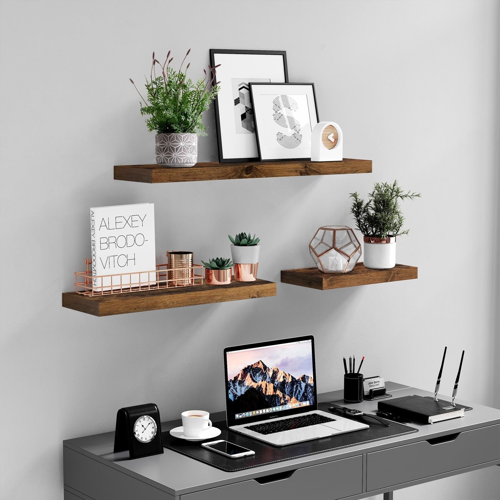 Flytande hylla – rustik design – 60 x 20 x 3,8 cm – brun