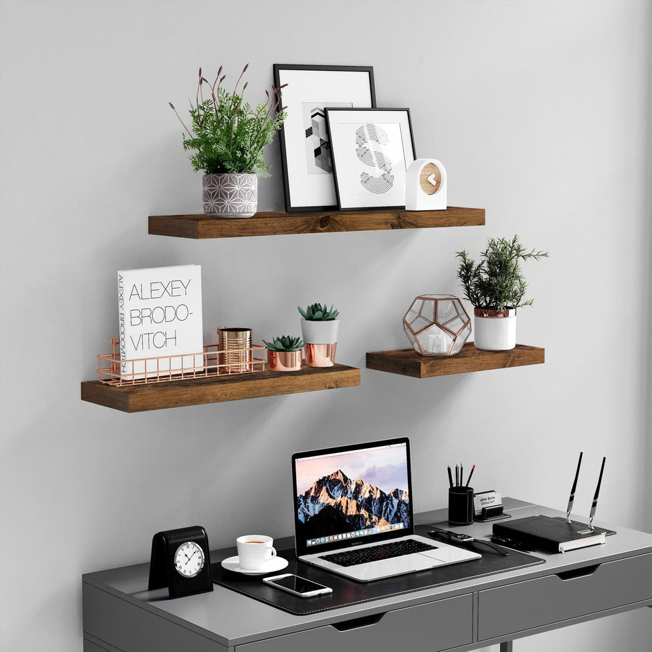 Flytande hylla – rustik design – 60 x 20 x 3,8 cm – brun