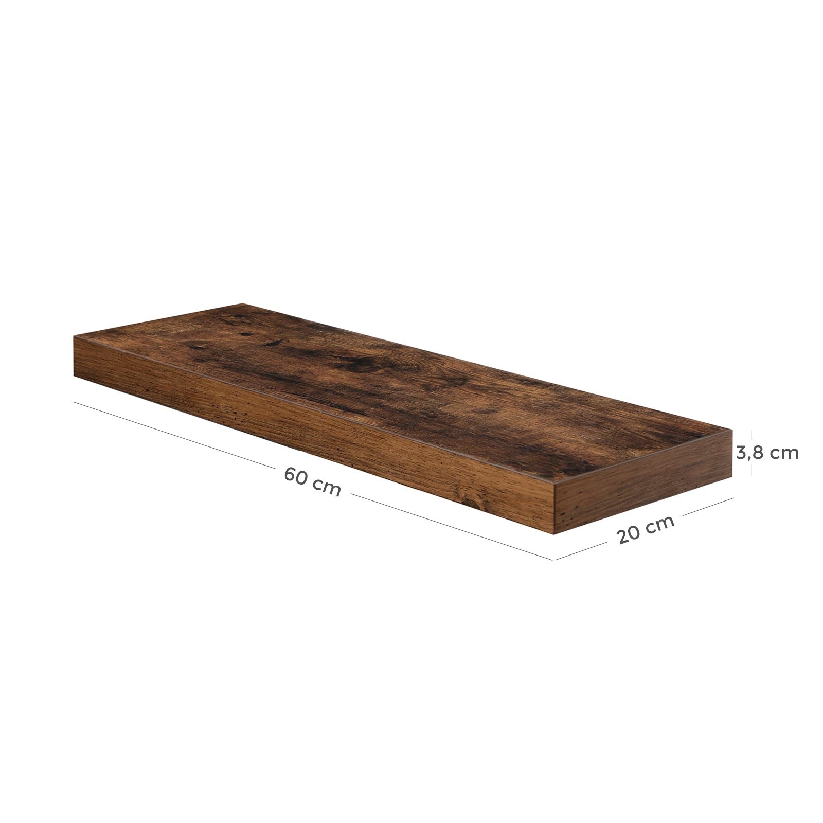 Flytande hylla – rustik design – 60 x 20 x 3,8 cm – brun
