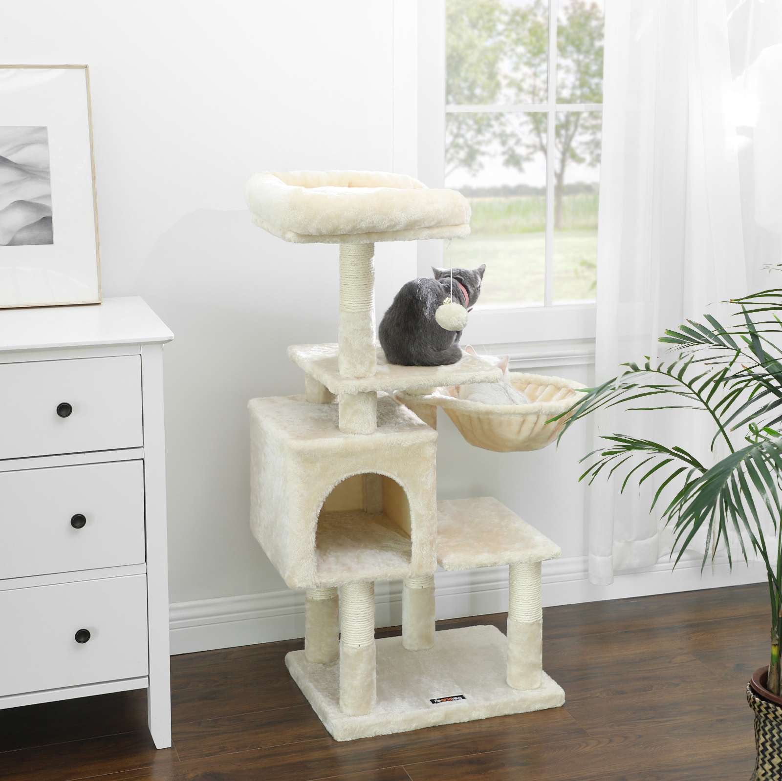 Scratching Post - med solstol - 110 cm - beige