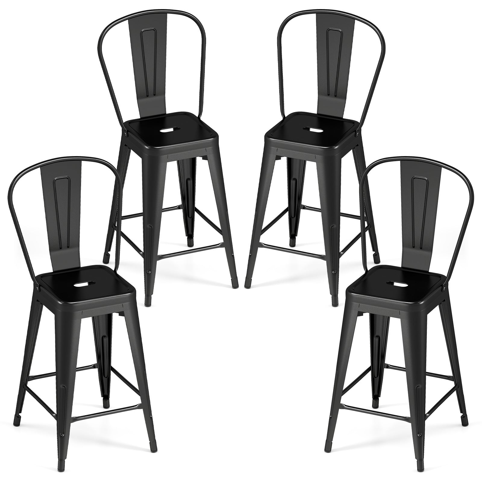 Set – med barstolar i metall, stapelbara avtagbar rygg, cm, svarta – 4 44,5 x 45,5 x 103