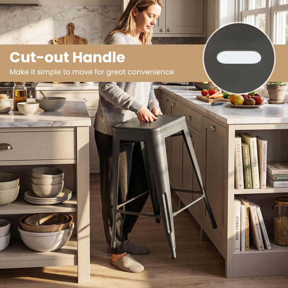 Set – med barstolar i stål, stapelbara avtagbar rygg, – 4 44,5 x 45,5 x 103 cm