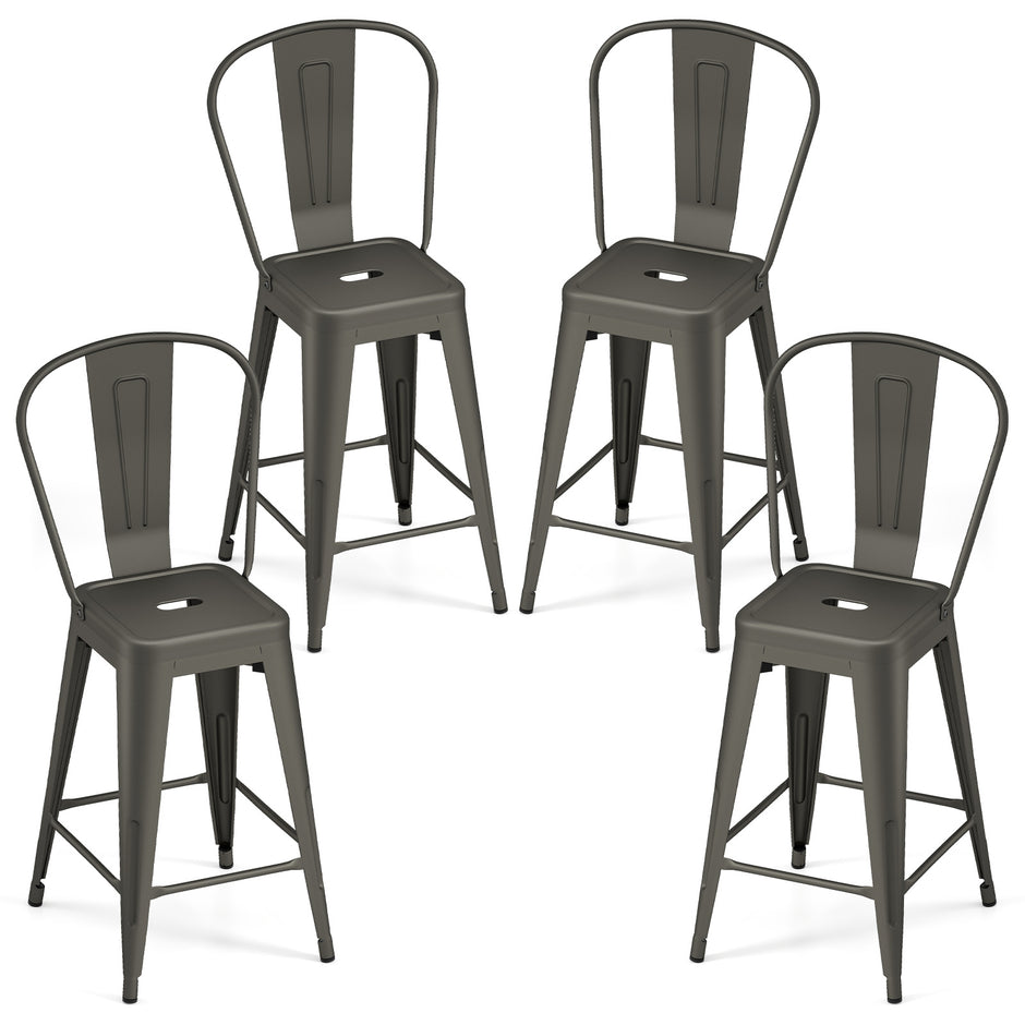 Set – med barstolar i stål, stapelbara avtagbar rygg, – 4 44,5 x 45,5 x 103 cm