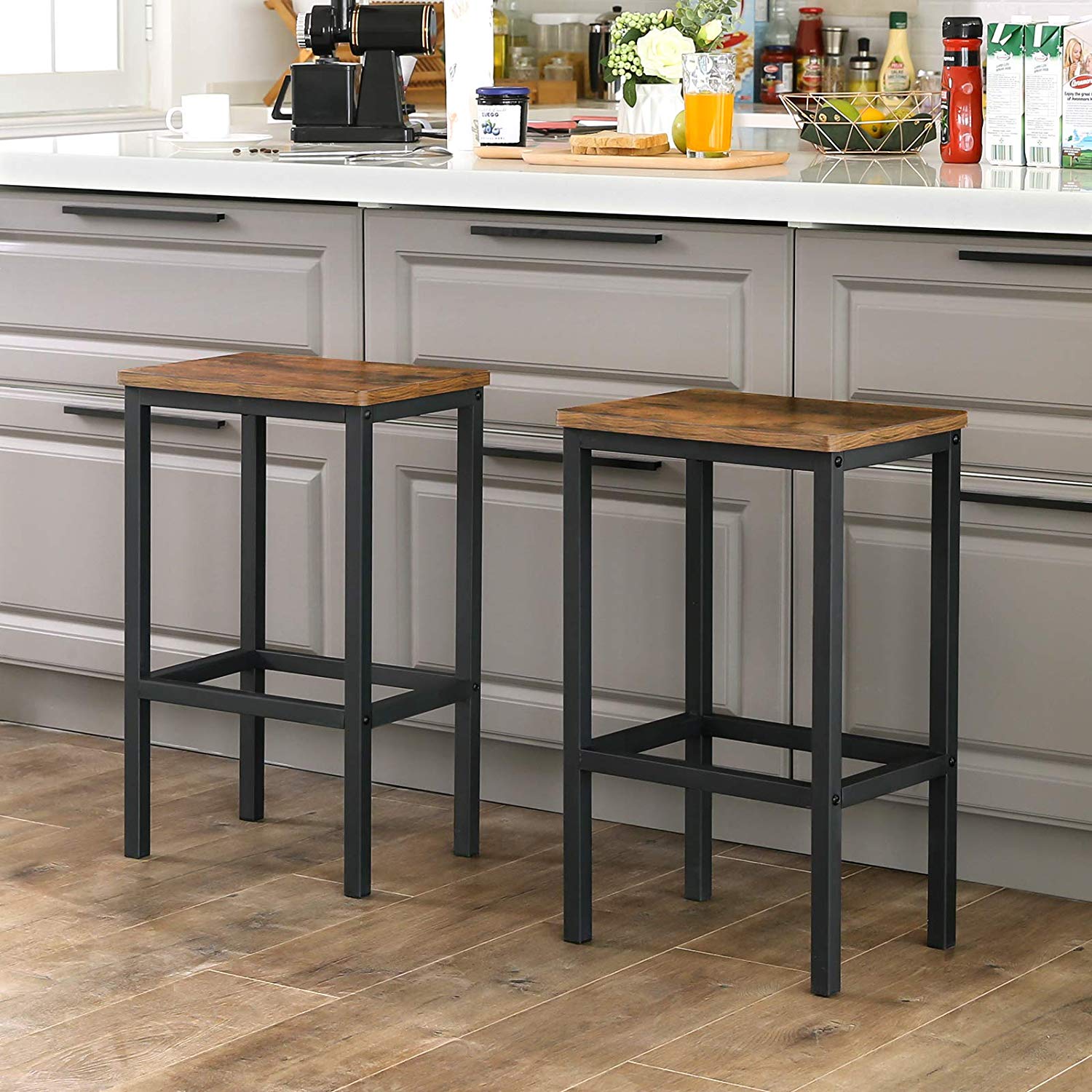 Barstolar Set om 2 – Industriell design – Vintage brun/svart