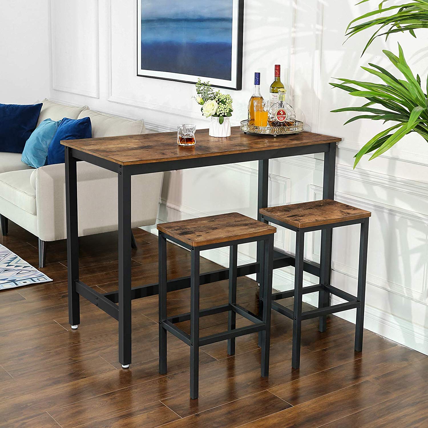 Barstolar Set om 2 – Industriell design – Vintage brun/svart