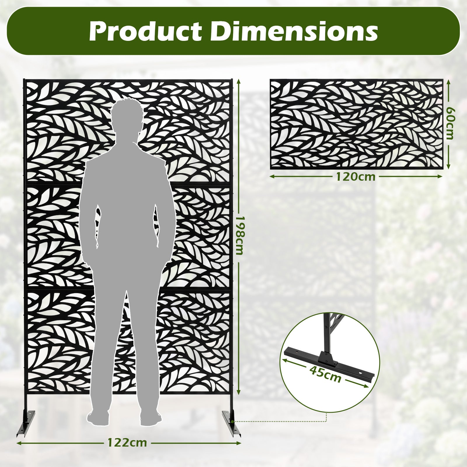 Sichtschutz – Garten Freistehender Raumteiler aus Verzinktem Stahl Schwarz – 122 x 198 cm