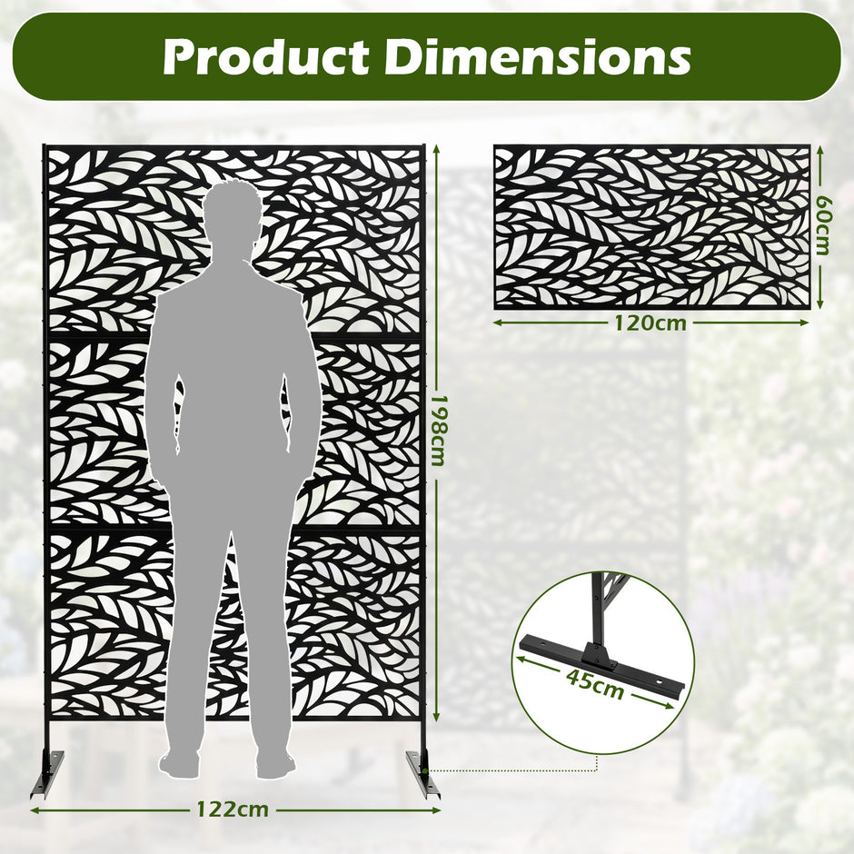 Sichtschutz – Garten Freistehender Raumteiler aus Verzinktem Stahl Schwarz – 122 x 198 cm
