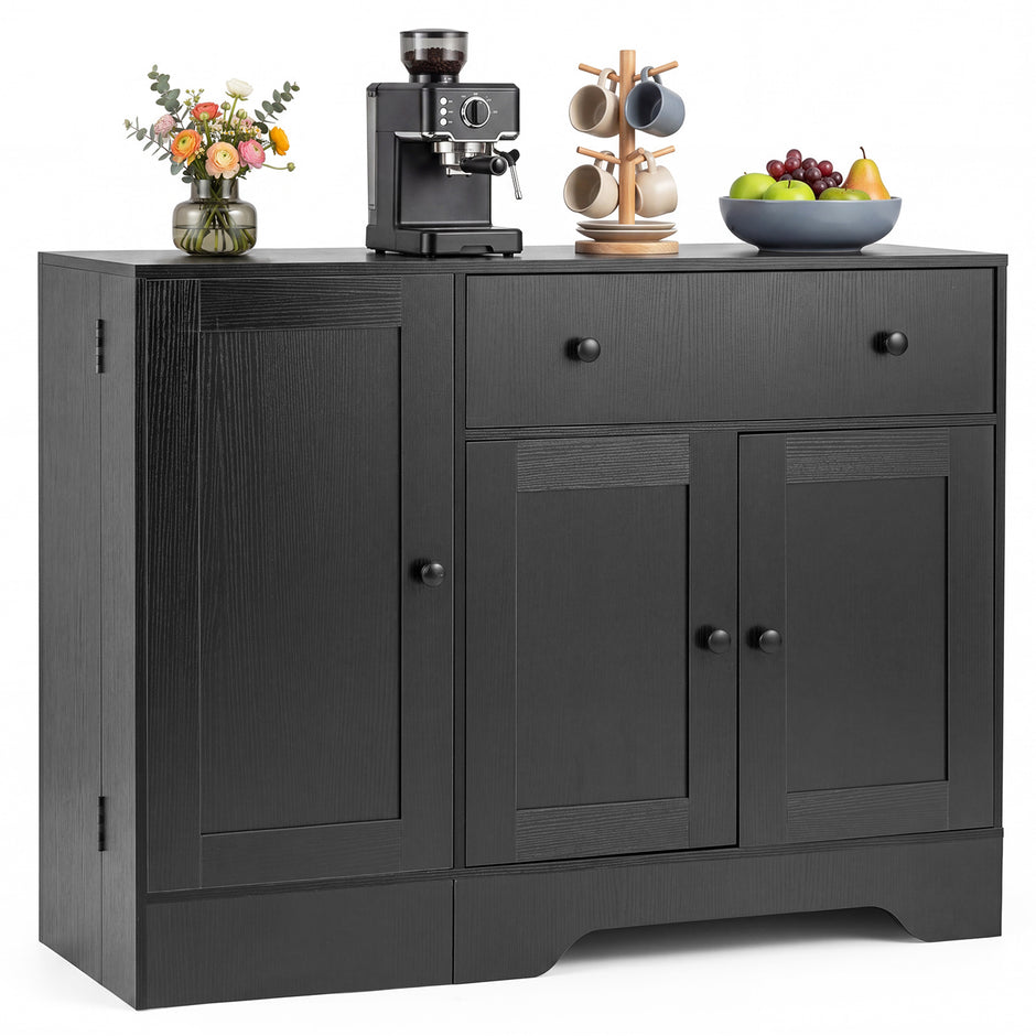 Sideboard – köksskåp med gliddörr och låsbara hjul – 105 x 40 x 83 cm