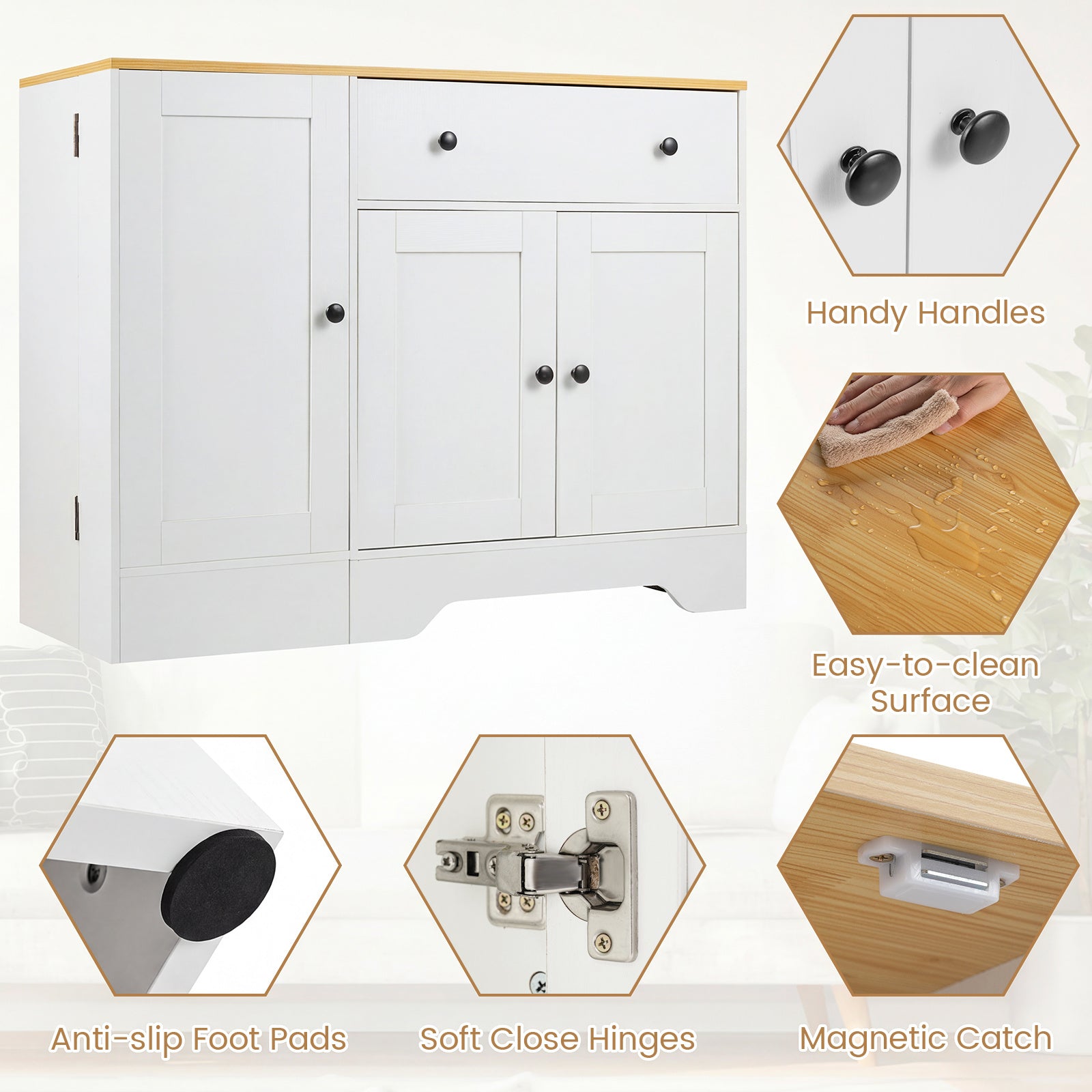 Sideboard – köksskåp med gliddörr och låsbara hjul – 105 x 40 x 83 cm