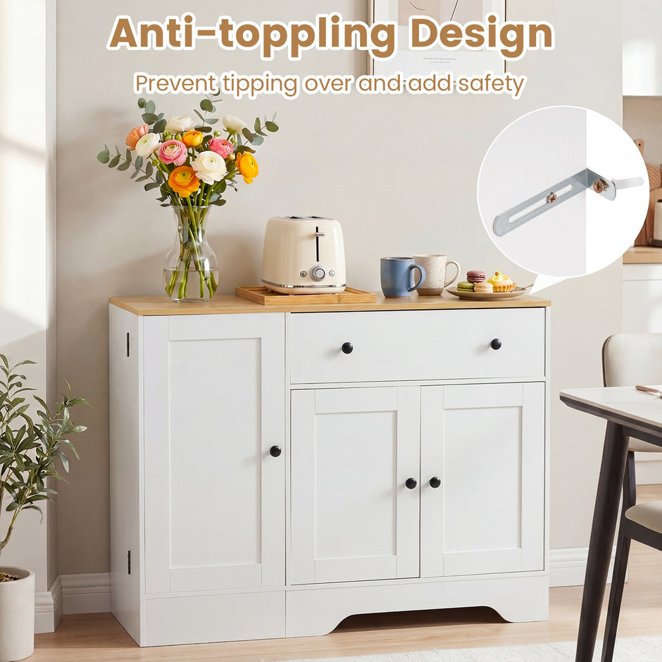 Sideboard – köksskåp med gliddörr och låsbara hjul – 105 x 40 x 83 cm