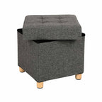 Pouf - med förvaringsutrymme - träben - säteslåda - beige
