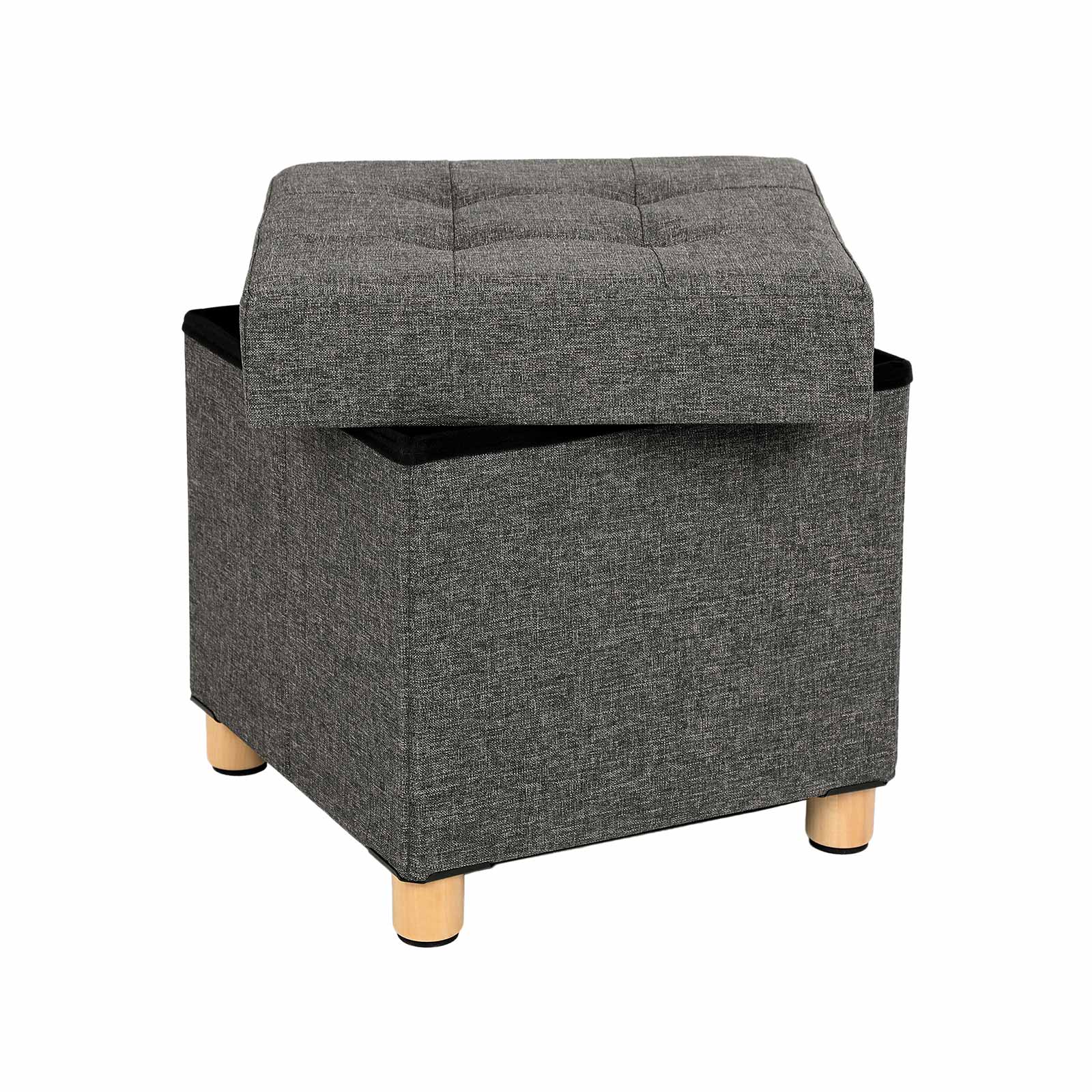 Pouf - med förvaringsutrymme - träben - säteslåda - beige