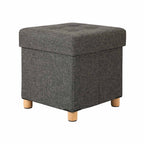 Pouf - med förvaringsutrymme - träben - säteslåda - beige