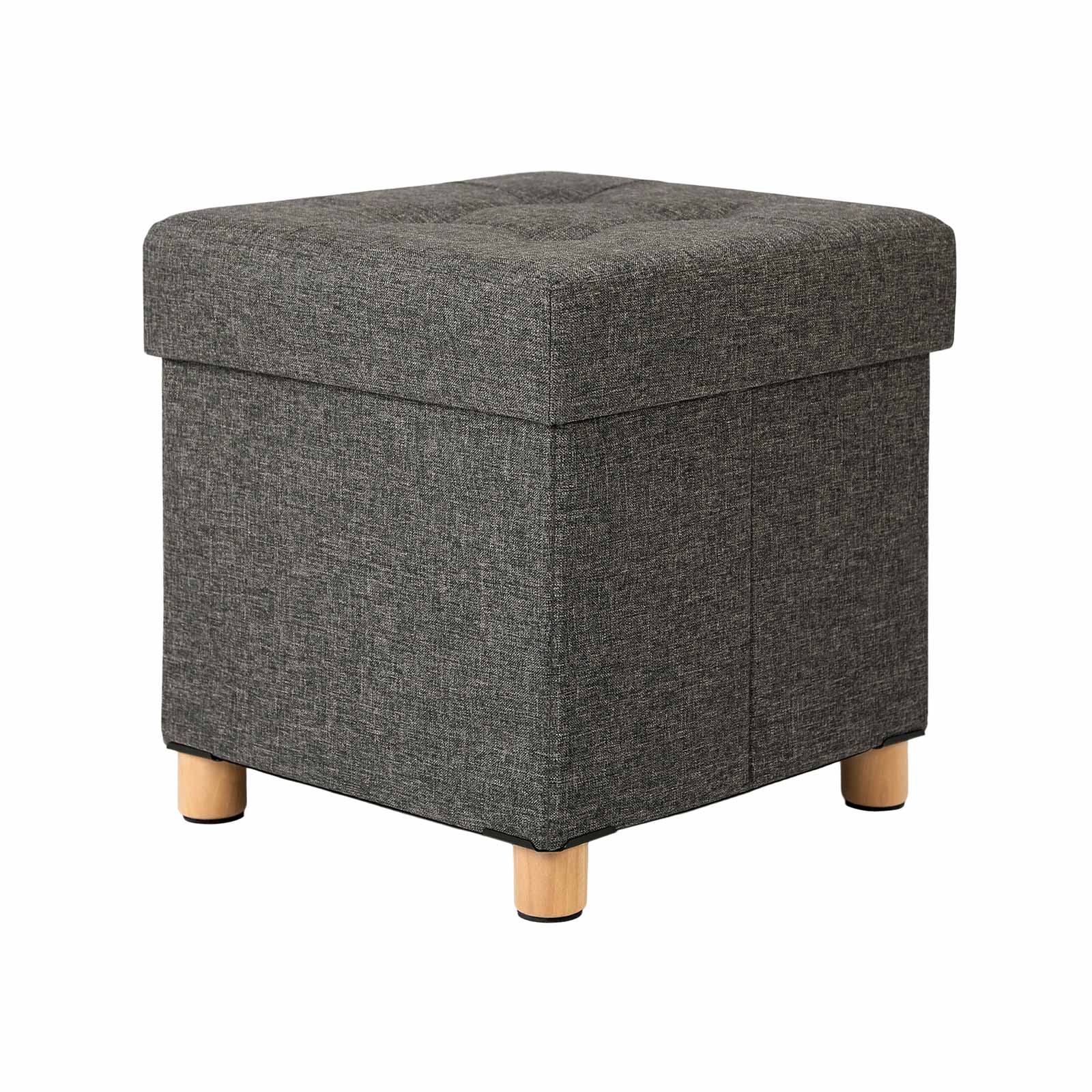 Pouf - med förvaringsutrymme - träben - säteslåda - beige